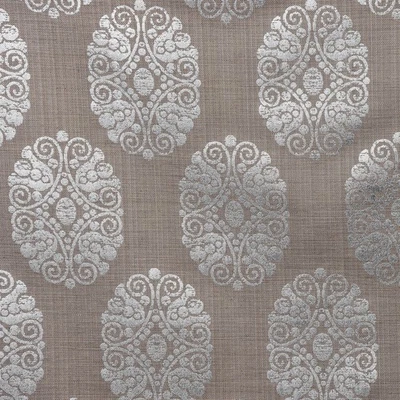 Dekostoff Leinenstruktur Adagio Ornament Metallicprint taupe silberfarbig - Bild 1 von 4