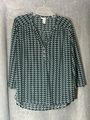 Blusa boho informal manga larga estampado verde blanco de H&M para mujer talla L Foto 1 de 4
