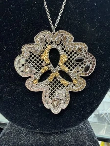 Swarovski Filigree Pendant & Chain Multi-Color Metals & Crystals, Both Signed - Picture 1 of 9