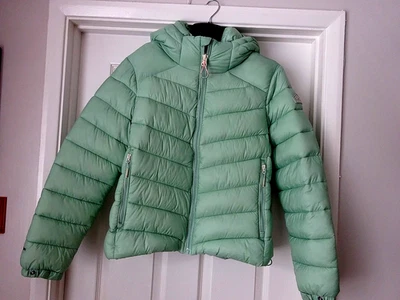 SUPERDRY      MINT GREEN   HOODED   PUFFA JACKET   SIZE 16   WORN ONLY ONCE - Image 1 of 4