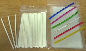 50 x 5" 127mm PAPER LOLLIPOP STICK KIT CAKE POP 3" X 5" CELLO BAGS TWIST TIES - Picture 1 of 8