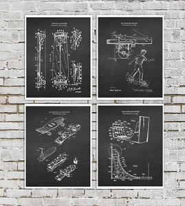 Skateboarding Decor set of 4 unframed skateboard patent prints - Picture 1 of 6