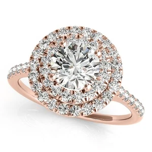 0.75 Ct. Halo Unique Design Diamond Engagement Ring In 14k Solid Gold - Picture 1 of 9