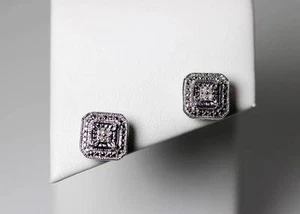 Sterling Silver Diamond Encrusted Multidimensional Square Earrings - 5327 - Imagen 1 de 7
