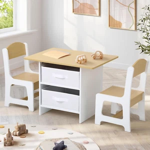 Kids Table and Chair with Storage Bins 3 in 1 Wood Toddler Table and Chair Set W - Picture 1 of 12
