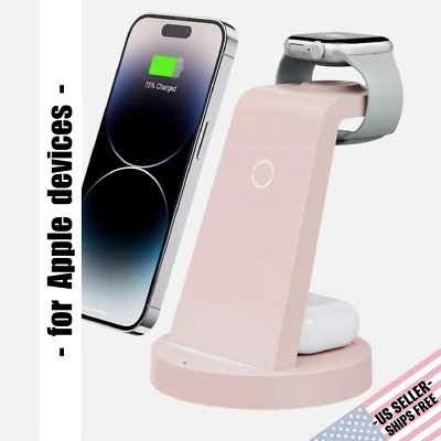 Estação de carregamento sem fio 3 em 1 para dispositivos Apple | Estação de ancoragem Pearl Peach - Imagem 1 de 4