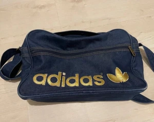 Adidas Originals Messenger Bag Blue Denim Gold Trefoil Logo Airliner Retro - Picture 1 of 3