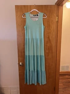 Lands’ End Damen ärmellos Stufen Maxikleid blau grün kariert neu mit Etikett Small 6-8 - Bild 1 von 11