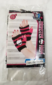 Mädchen Monster hohe fingerlose Handschuhe gruselig süß rosa & schwarz - Bild 1 von 1