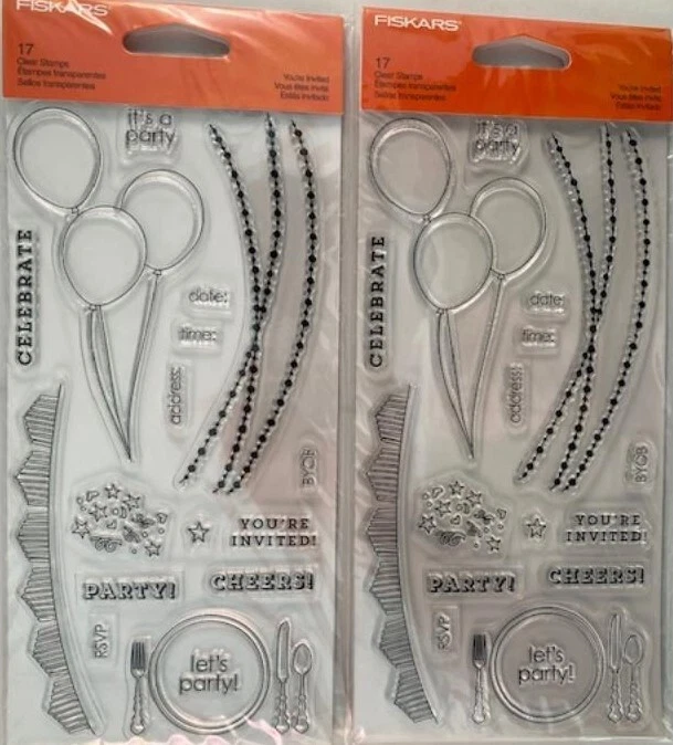 Juego de estampillas de acrílico transparente Fiskars 106120-1001 estampillas a las que estás invitado 2 paquetes Foto 1 de 1