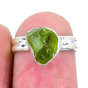 Natural Peridot Rough 925 Silver Wedding Cluster Art Deco Ring Jewelry Size 5.5 - Picture 1 of 7