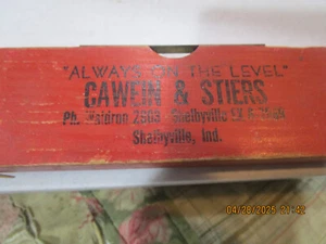 SHELBYVILLE INDIANA CAWEIN & STIERS Werbung Holz Ebene funktioniert Hardware Vintage - Bild 1 von 6