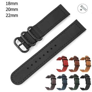 Correa de reloj retro costura 18 mm 20 mm correa de cuero 22 mm hebilla de anillo de metal negro - Imagen 1 de 27
