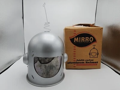 Винтажный Редкий 1950-е Алюминиевый Шлем Спутника Исследователя Mirro с Коробкой, Антенной - Изображение 1 из 4