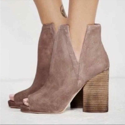 Botines Jeffrey Campbell Oath Gamuza Peep-Toe Tacón Bloque Taupe Para Mujer 9M Foto 1 de 4