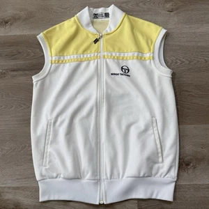 Vintage 1980s Sergio Tacchini Mens M 38 White Yellow Tennis Vest Jacket Italy - Picture 1 of 8