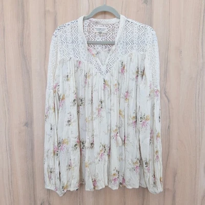 Blusa boho Denim & Supply para mujer talla L crema floral encaje cabaña romántica Foto 1 de 4