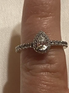** Pandora Timeless Sterling Silver Sparkling Pear Halo Ring 192835C01 - Picture 1 of 4