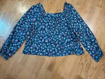 Gap 长袖,海军蓝,红色和浅蓝色花卉印花衬衫,尺寸 XL。 — 第 1/4 张图片