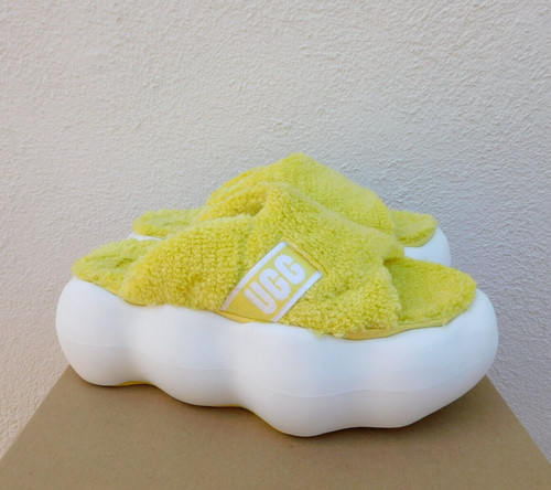 UGG YELLOW TERRY SUGARCLOUD 3" PLATEAU CIABATTE SLIDE SANDALI US 9 EUR 40 ~NUOVI CON SCATOLA