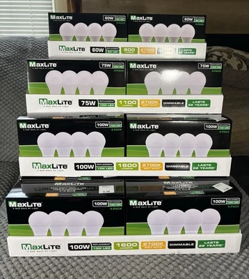 4-Pack Maxlite LED Light Bulbs 10W = 75W A19 Soft White 2700K Dimmable *NEW* - Image 1 of 4
