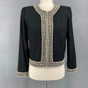 Vintage Lawrence Kazar Silk Beaded Long Sleeve Jacket Womens S Black Evening - Picture 1 of 20