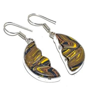 Xmas Tiger Calsilica Gemstone 925 Sterling Silver Earring 1.8" o058 - Picture 1 of 7