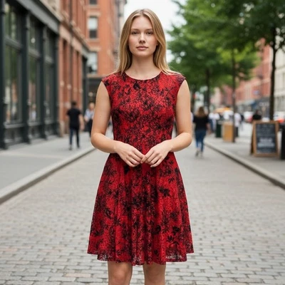 Vestido para mujer Gabby Skye 10 rojo negro floral encaje caprichoso hada retro años 90 Y2K Foto 1 de 4