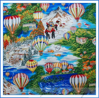 BonEful Fabric FQ Cotton Quilt Hot Air Balloon Ski Winter Lake Airplane L Scenic - Image 1 of 4