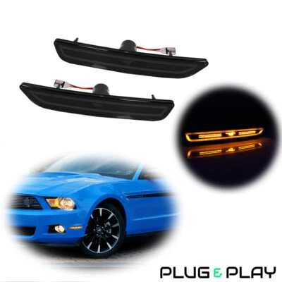Luces de lámpara LED marcador lateral ámbar ahumado para parachoques delantero Ford Mustang 2010-2014 Foto 1 de 4