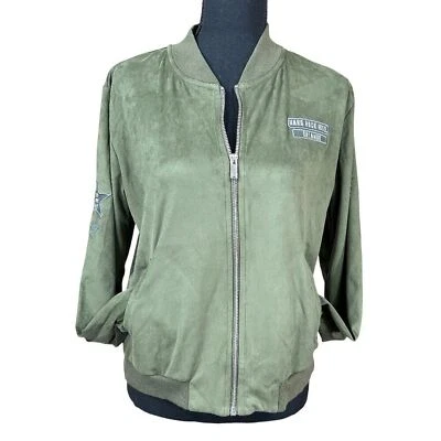 Hard Rock Hotel Orlando Olive Green Women's Suede Bomber Jacket Size L - Image 1 of 4