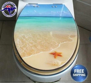Toilet Seat Cover Resin Fit Bathroom Soft Close Quick Release Easy Install Beach - Picture 1 of 5