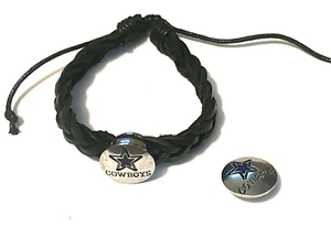 Dallas Cowboys Metall Druckknopf Herren Damen schwarz Leder Armband Fußball - Bild 1 von 3