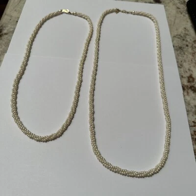 Lote De 2 Collar Marvella Imitación Semilla Perla Cuentas Tono Dorado 1 Firmado Foto 1 de 4
