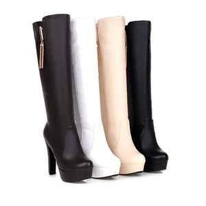 Ladies Shoes Synthetic Leather Platform High Heel Zip Up Knee Boots UK Size b183 - Picture 1 of 24