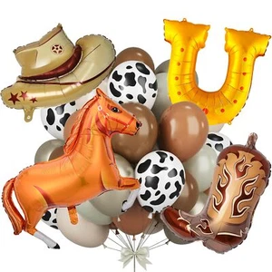 20Pcs Western Cowboy Balloons 12 Inch Latex Brown Cow Print Balloons Horse Ba... - Picture 1 of 7