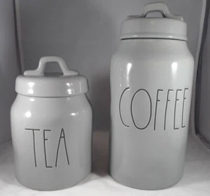 New w/o sticker. RAE DUNN Canisters, COFFEE 7.75" & TEA 4.75" GRAY, Rubber Seal - Picture 1 of 12