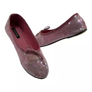 Vintage 90s Y2K ANTHROPOLOGIE Womens 9 Sequined Ballet Flats Slip On PINK NEW - Picture 1 of 12