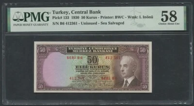 TURKEY 50 kurus 1942 Krause 133 PMG.58 About Uncirculated Banknotes - Image 1 of 3