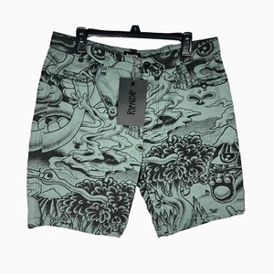 New Ripndip Mens Size 36 Dark Twisted Fantasy Twill Shorts Olive/Black Alien New - Picture 1 of 10