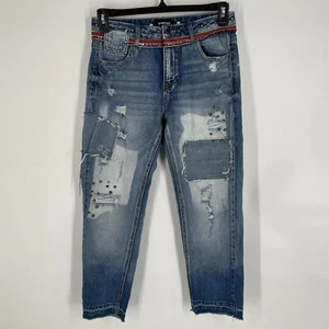 Desigual Womens Blue Boyfriend West Embroidered Stud Jeans Size 27 - Picture 1 of 12