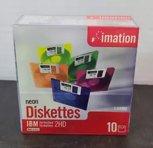 IBM Imation 10 Pack Neon Diskettes 2HD 3.5” 1.44 MB Floppy Disk New Sealed - Picture 1 of 8