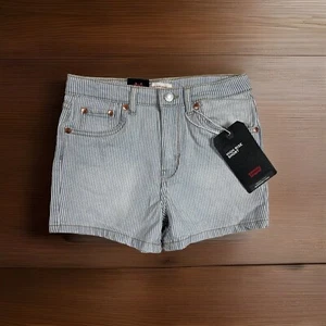 Levis Girls Youth 10 Reg High Rise Shorts Blue & White Striped Denim Stretch - Picture 1 of 9