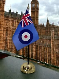 RAF ENSIGN world war 2 TABLE DESKTOP FLAG WW2 AIR FORCE WITH GOLDEN BASE - Foto 1 di 1