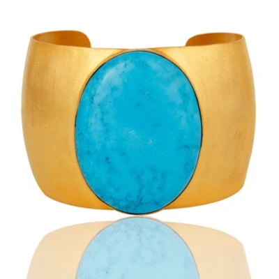Brazalete Brazalete Ovalado Turquesa Chapado en Oro 18k Latón Moda Brazalete Foto 1 de 4