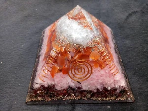 Unique Combination Celestite Rose Quartz Garnet And Carnelian Orgone Pyramid - Picture 1 of 3