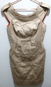 Women's Maggy London Cotton Spandex Khaki Dress sz 6 Buttons Pockets Belt Loops - Picture 1 of 6
