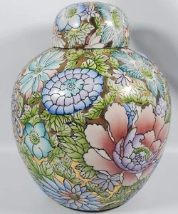 Fine Chinese Porcelain Thousand Flowers Large Ovoid Covered Jar Vase 10"+ - Picture 1 of 9