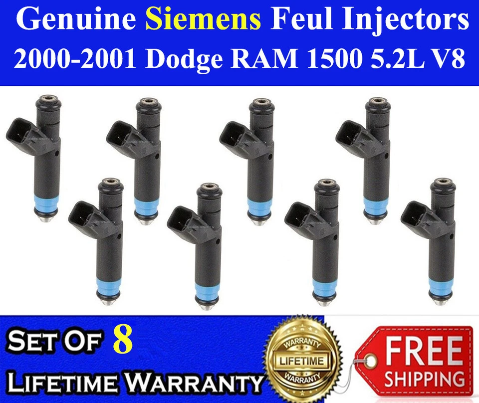 Juego de actualización de 8 inyectores de combustible Bosch OEM para Dodge RAM 1500 2000-2001 5,2 L V8 Foto 1 de 1