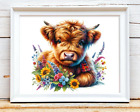 Cow Wall Art Print, Cow With Flowers Wall Art Decor, Farmhouse Home Decor